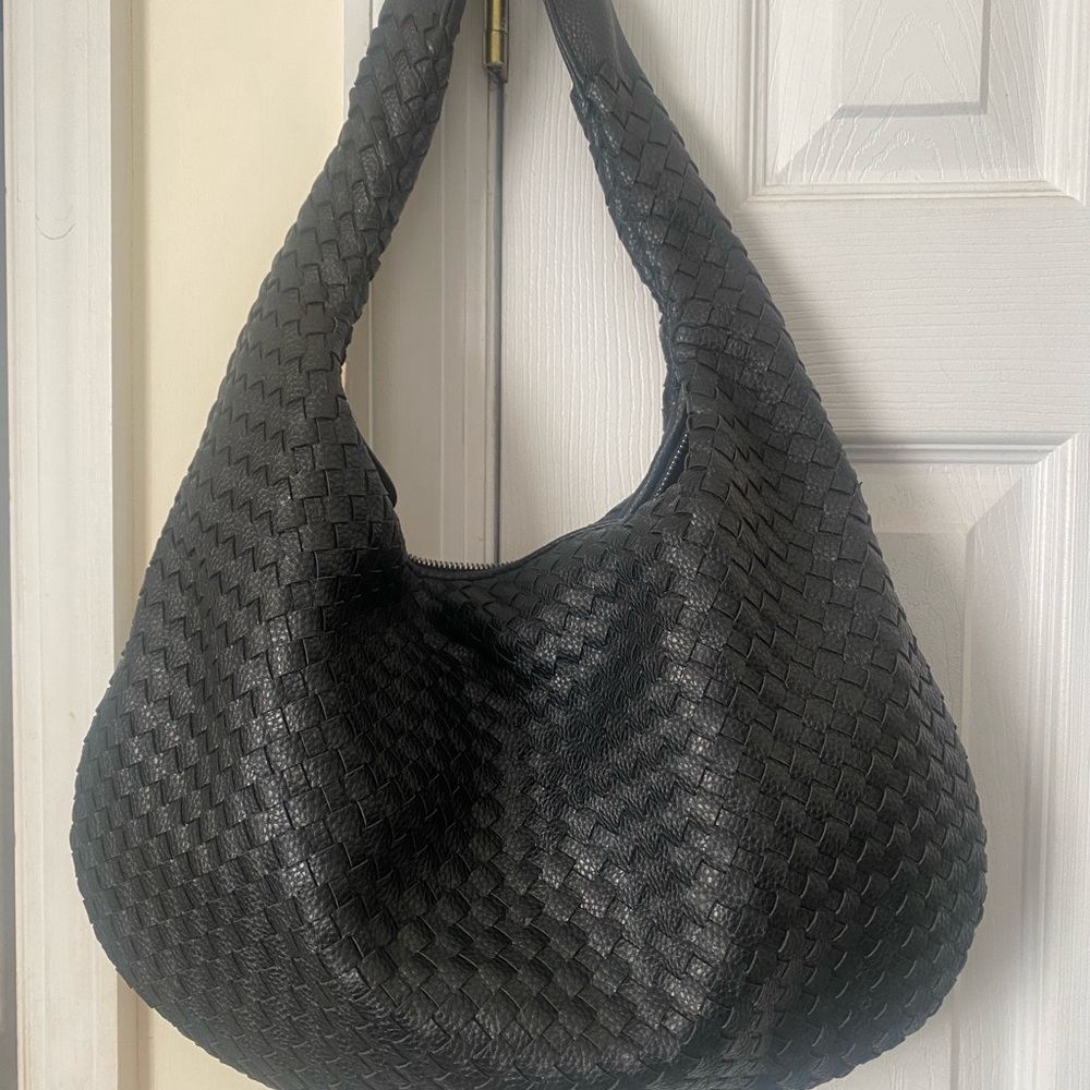 Elegant Black Woven Hobo Bag